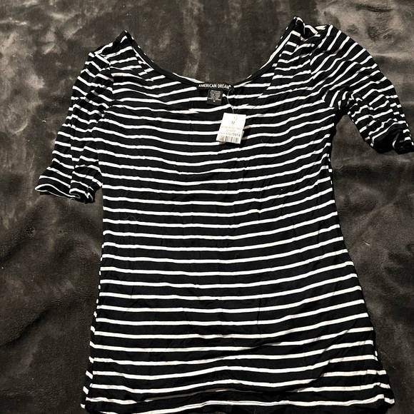Small stretchy M quarter sleeve black&white striped - Picture 1 of 2